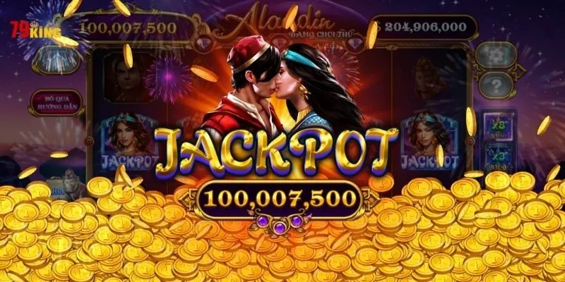 Nổ Hũ 79King: Giải Mã Thuật Toán RNG & 7 Bí Kíp Săn Jackpot (2026) 3 Màn slot Aladdin 79KING hiển thị chữ JACKPOT và nhiều đồng xu.
