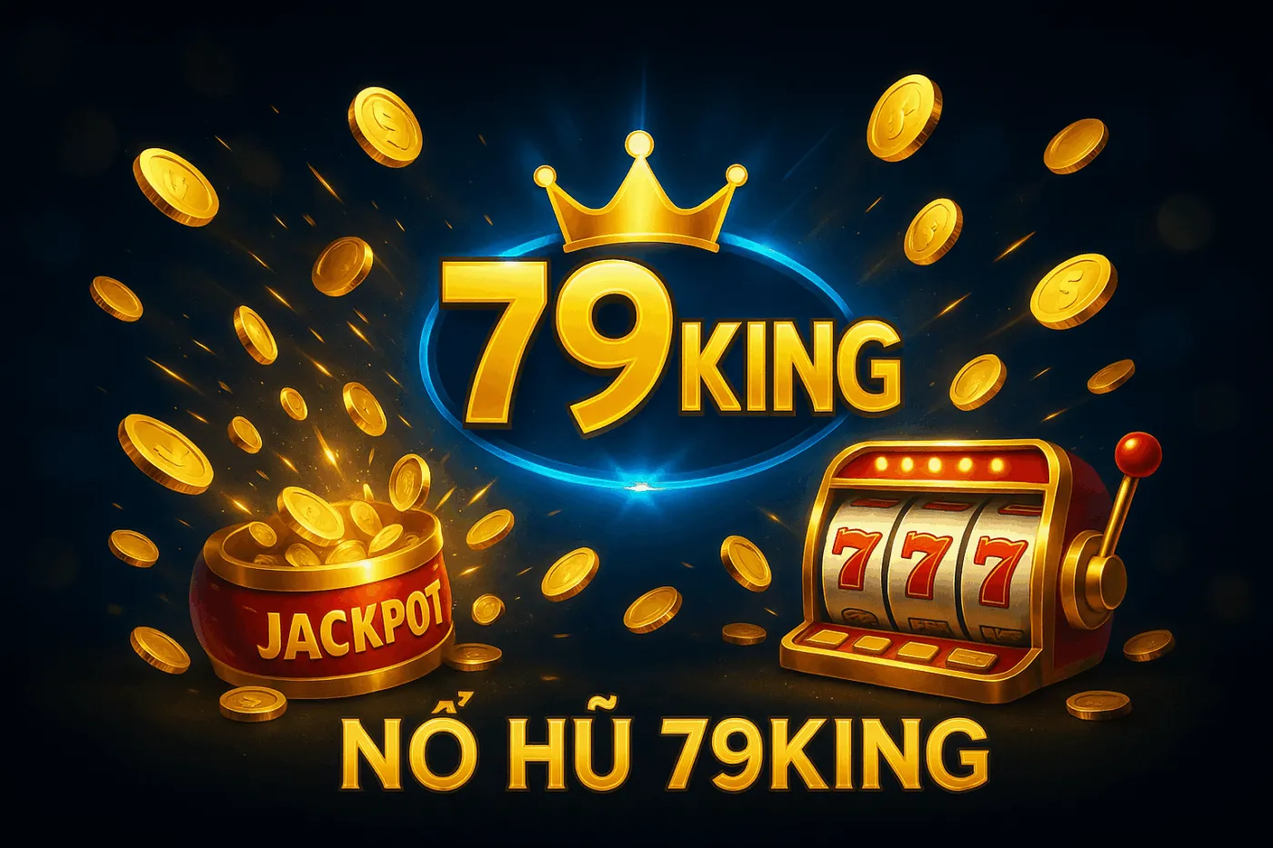 Biểu tượng 79KING cùng máy nổ hũ 777 và xu vàng